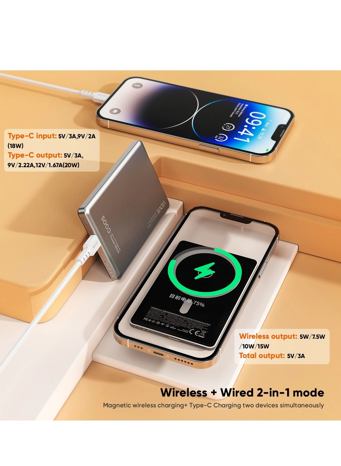 Ultra-thin Magnetic Wireless Charging Power Bank - 5000mAh 20W