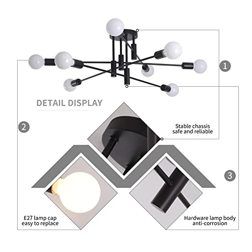 Sputnik Chandelier - 8-Light Black E27