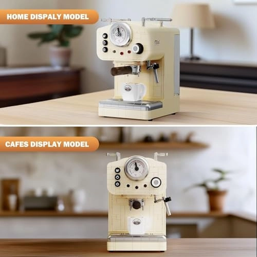 Retro Coffee Machine Building Set - Semi-Automatic Espresso Model Creamy White