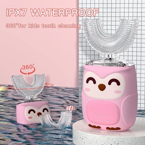 U Shaped Toothbrush - Kids Sonic IPX7 360 Degree 4 Brush Heads