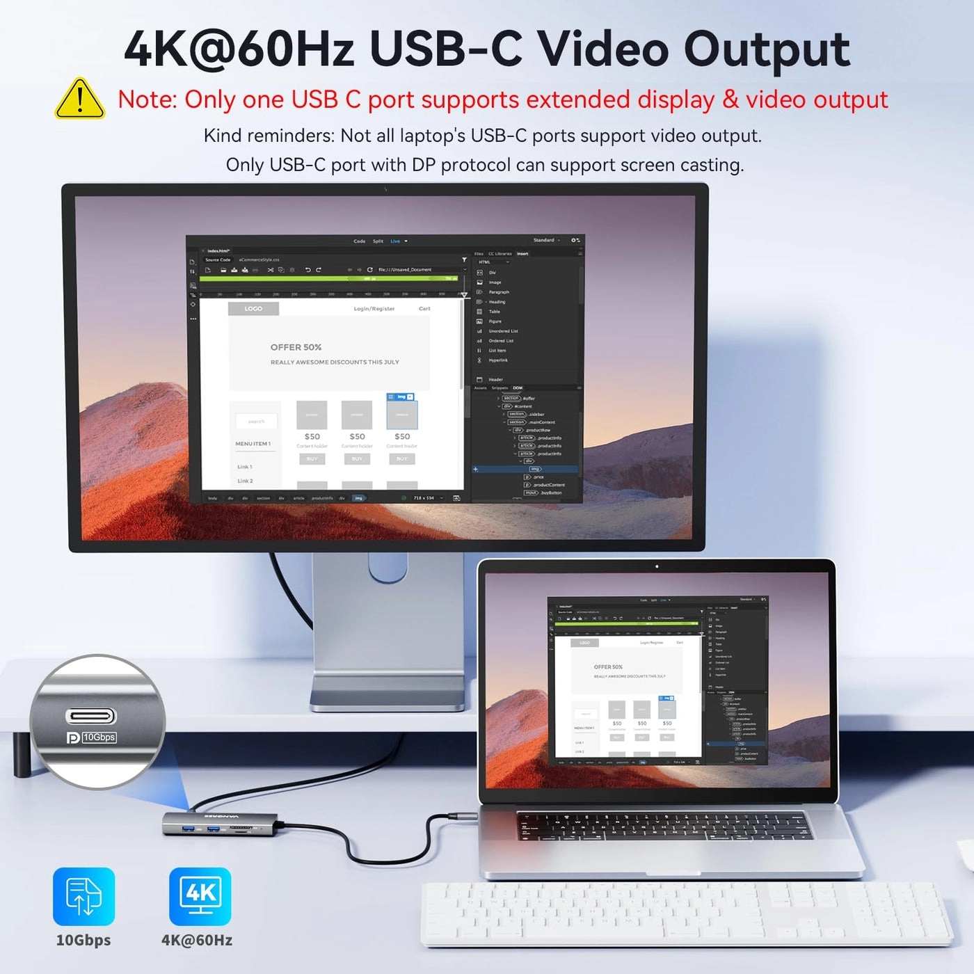 USB C Video Output Hub - 3.2 4K@60Hz