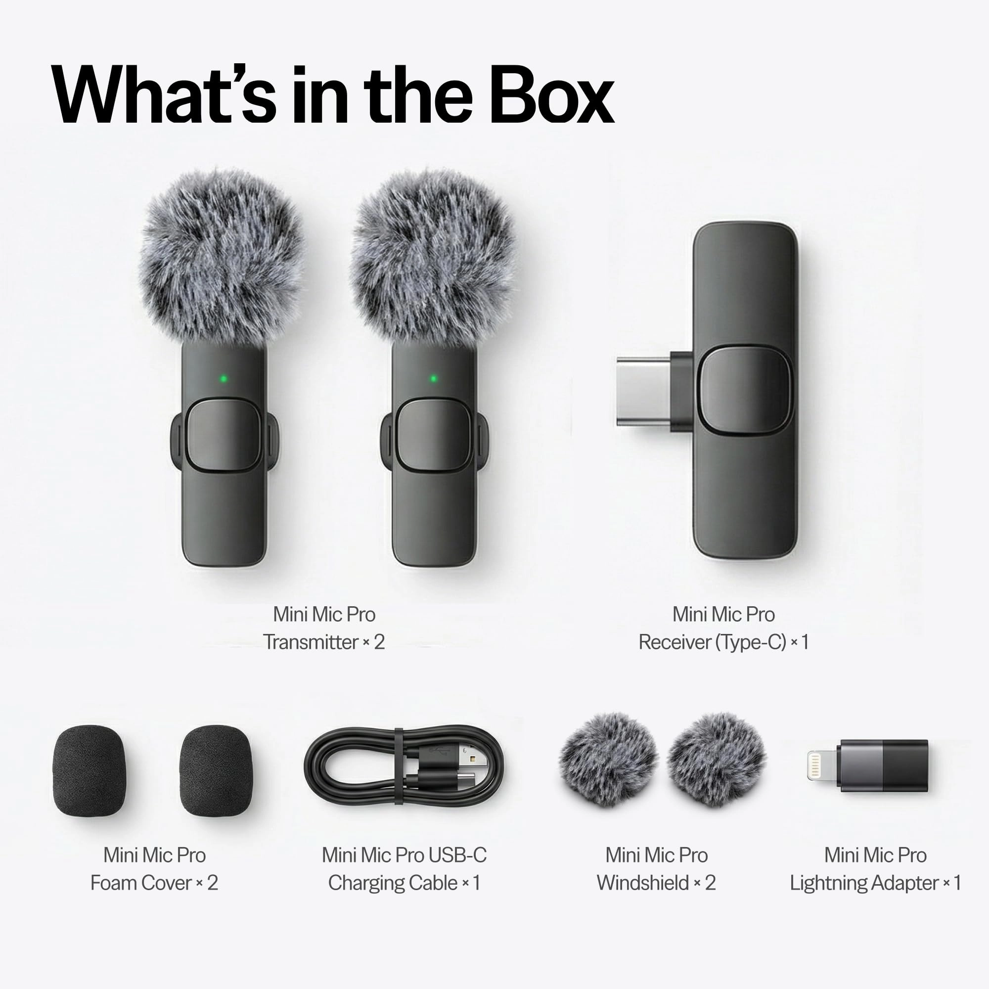 mini-mic-pro Wireless+Lightning+USB Microphone 2 Pack