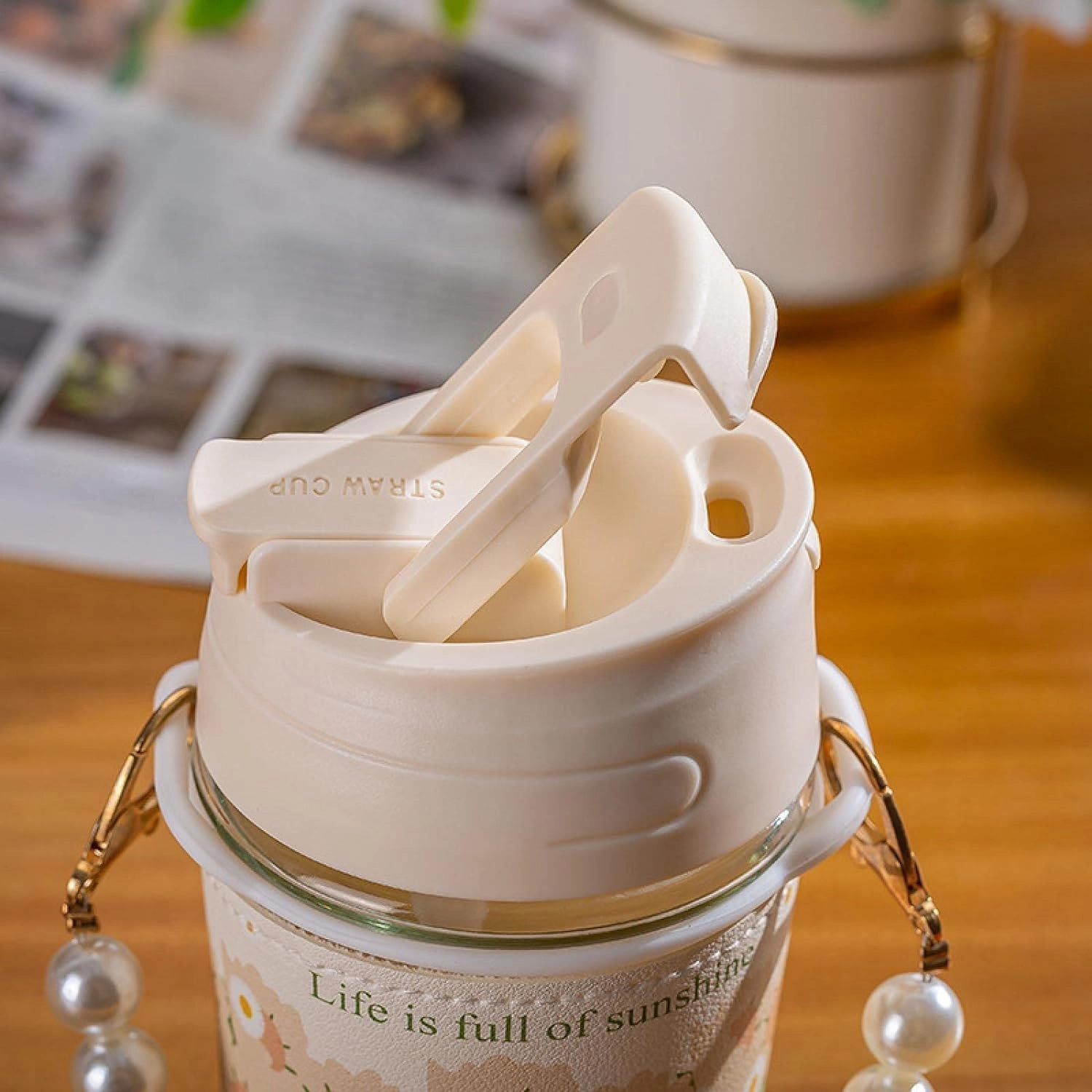 Glass Pearl chain cup Coffee Tumbler - 350ml