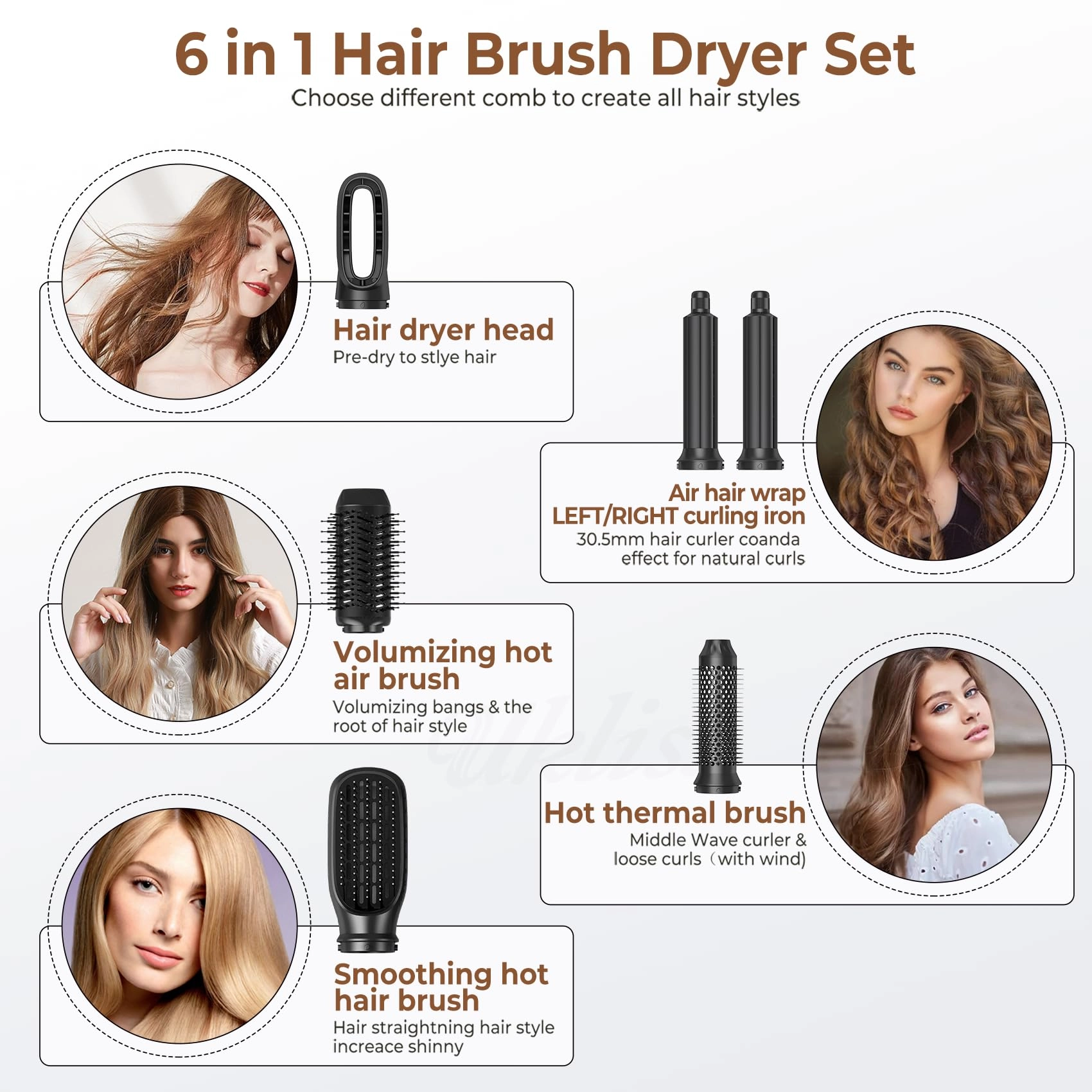 6 in 1 Hair Dryer Brush - 700 watts Gold