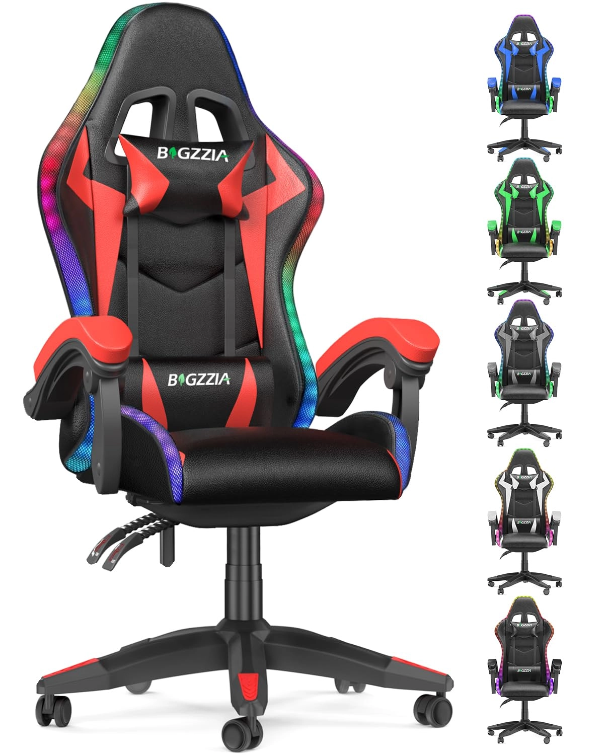 bigzzia white LED gaming chair - RGB Reclining PU Leather