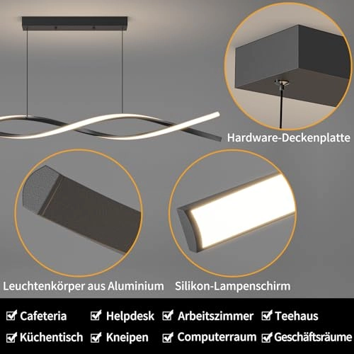 Dining Table Lamp - 100cm Black Dimmable Remote Control