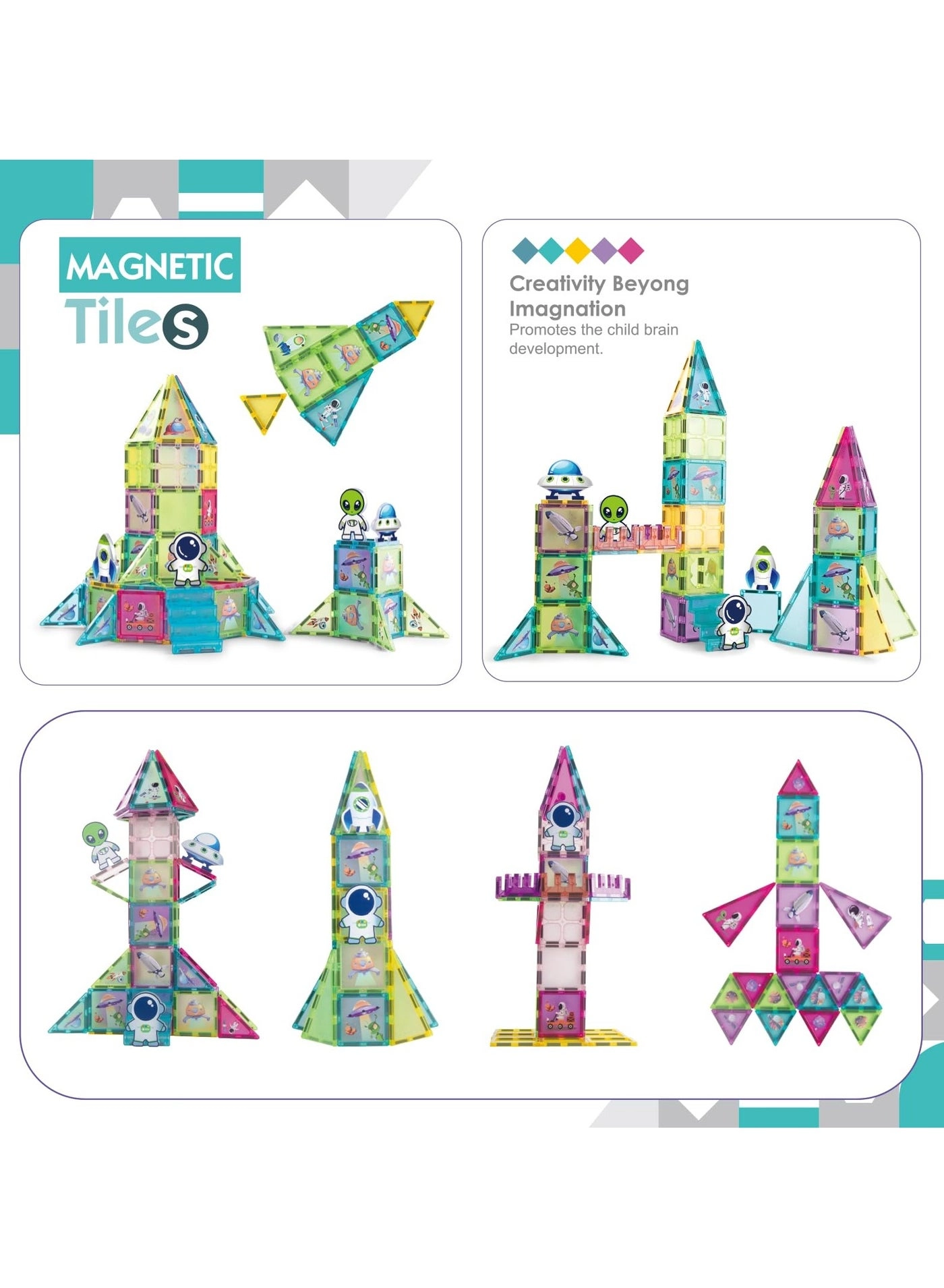 Space Adventure Magnetic Building Tiles - 3 years+
