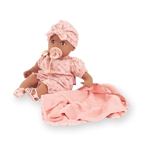 Cosy Aquini Baby Doll - 13" Soft Cloth Bath Brown Hair Brown Sleeping Eyes