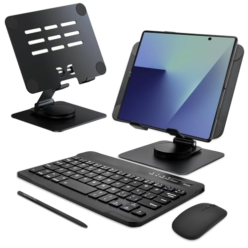 Bluetooth Wireless Keyboard - Mini Portable + Phone Stand Holder - Adjustable Foldable + Stylus Pen + Mouse