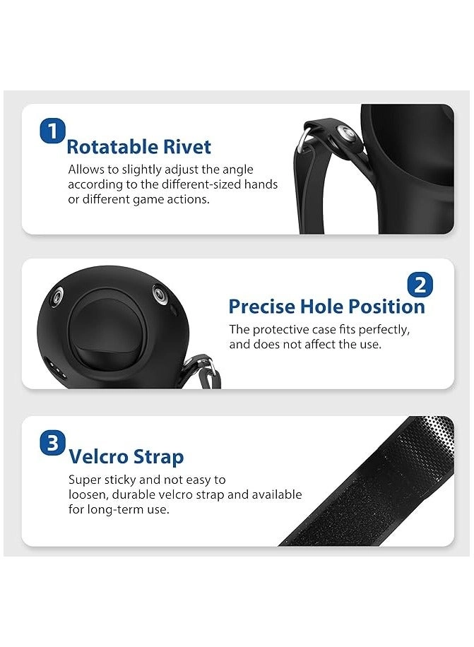 Controller Grips Cover Protector - Silicone Black + Knuckle Straps - Leather