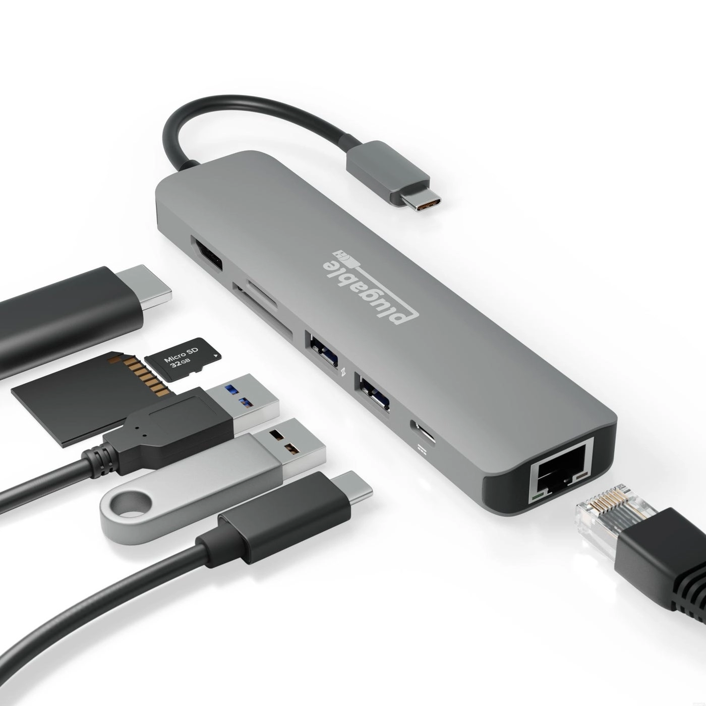 Plugable 7-in-1 USB C Hub - 4K60Hz HDMI 100W Charging Ethernet