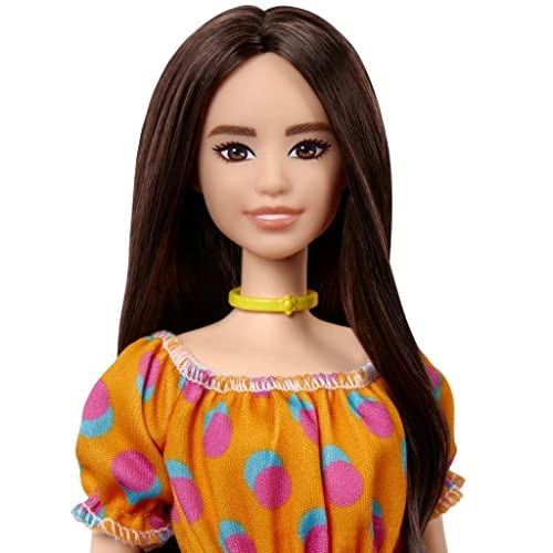 Barbie Fashionistas #160 - Long Brunette Hair Patterned Orange Dress Ages 3+