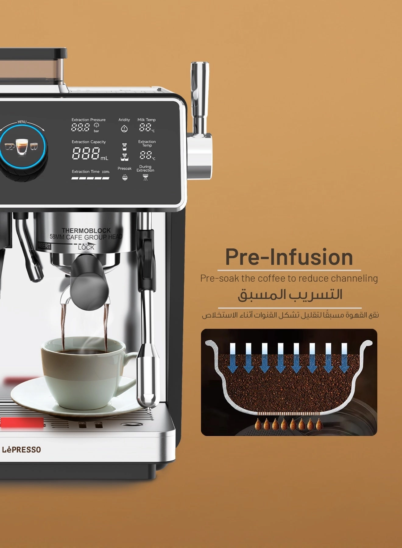 LPCFFVSA0047SL - Dual Boiler Dual Pump Touch Display Conical Burr Grinder Milk Steamer