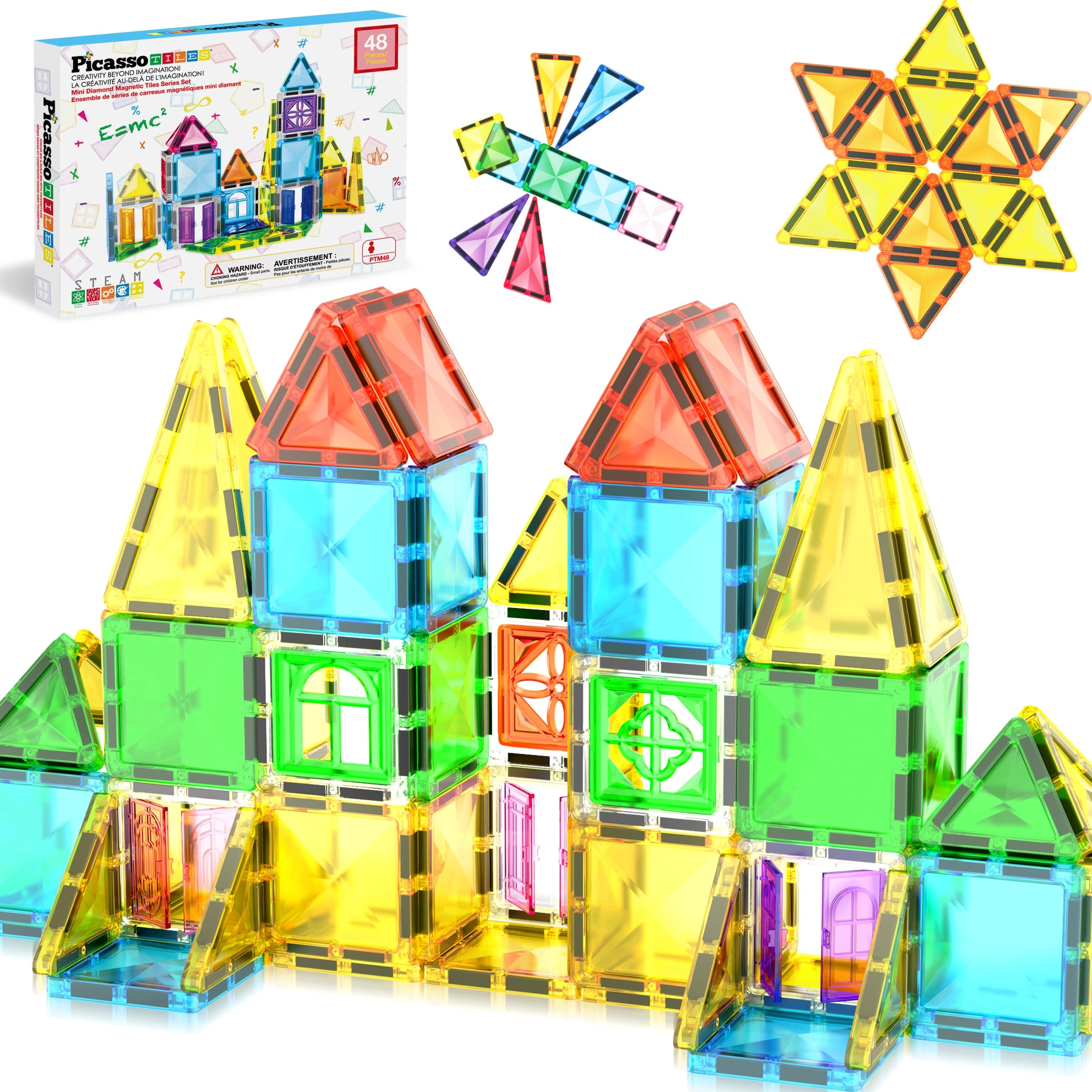 PicassoTiles Magnet Tile Building Blocks - 48 pcs