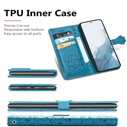 Nadoli Funny Cartoon Embossing Cat Dog Pattern Pu Leather Cat Paw Lanyard Standfunction Card Slots Wallet Flip Case Cover for Samsung Galaxy S24 Ultra