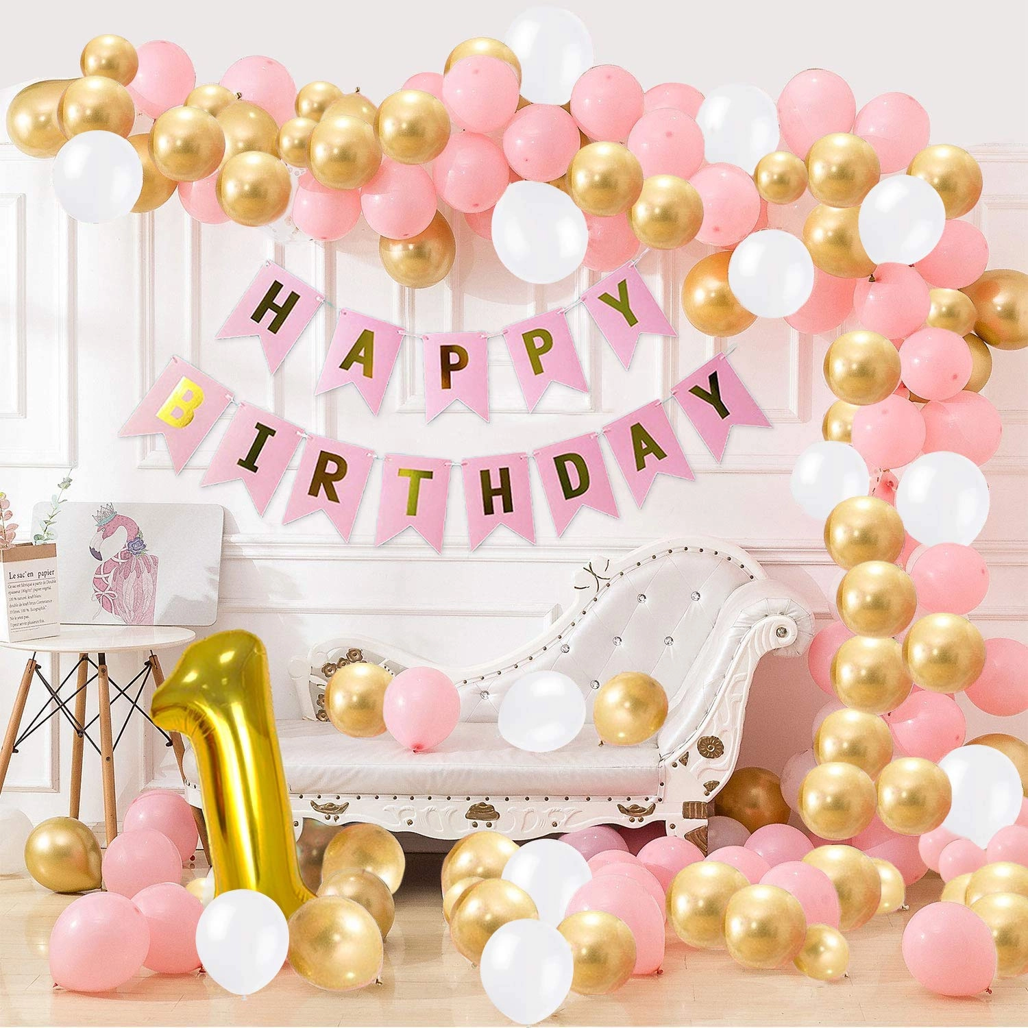 Party Time Trading LLC Pink and White Balloons - 90 pcs Hen Party Wedding Baby Shower Birthday Party