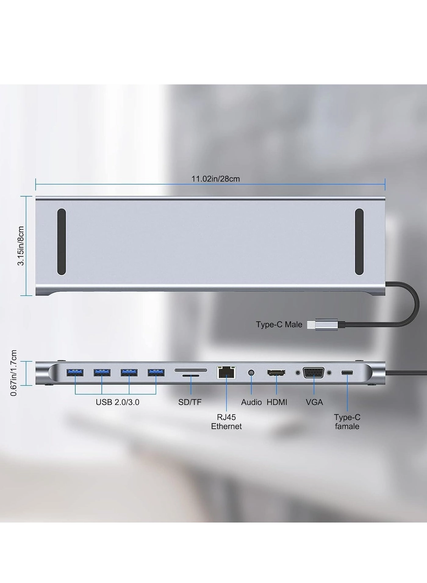USB C Docking Station - 11 in 1 4K HDMI RJ45 Ethernet