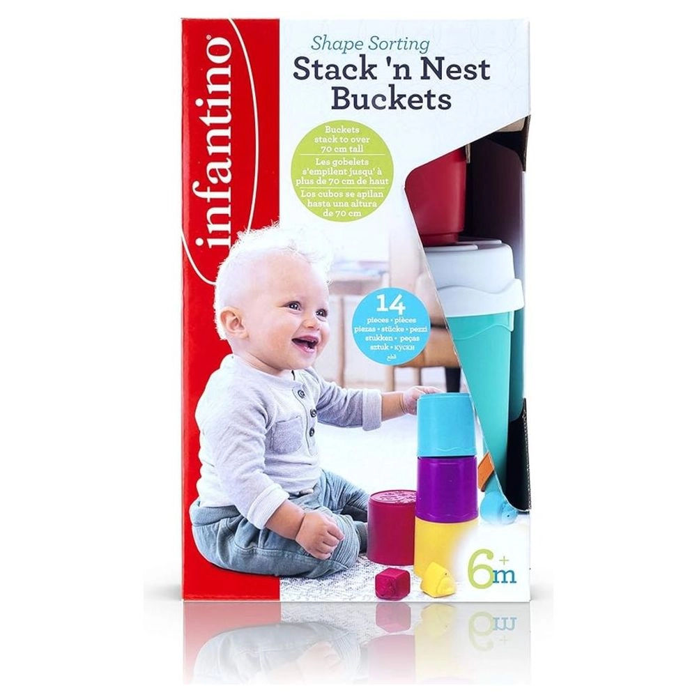 Shape Sorting Stack N Nest Buckets - Suitable for 6 months & above 14 pieces