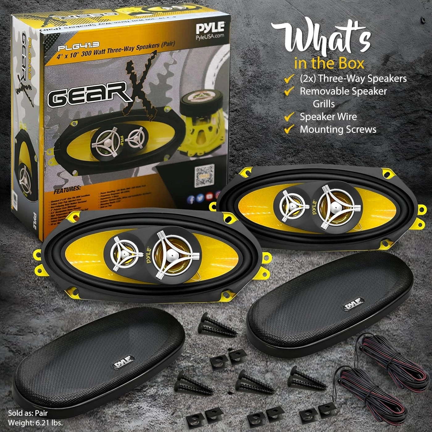 3-Way Universal Car Stereo Speakers - 4" x 10" Triaxial