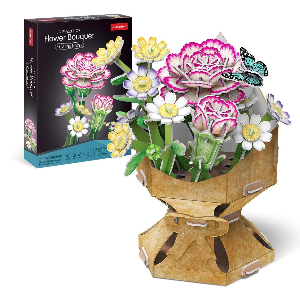CubicFun Carnation Flower Bouquet 3D Puzzle (527-W3300H) - 134 pcs
