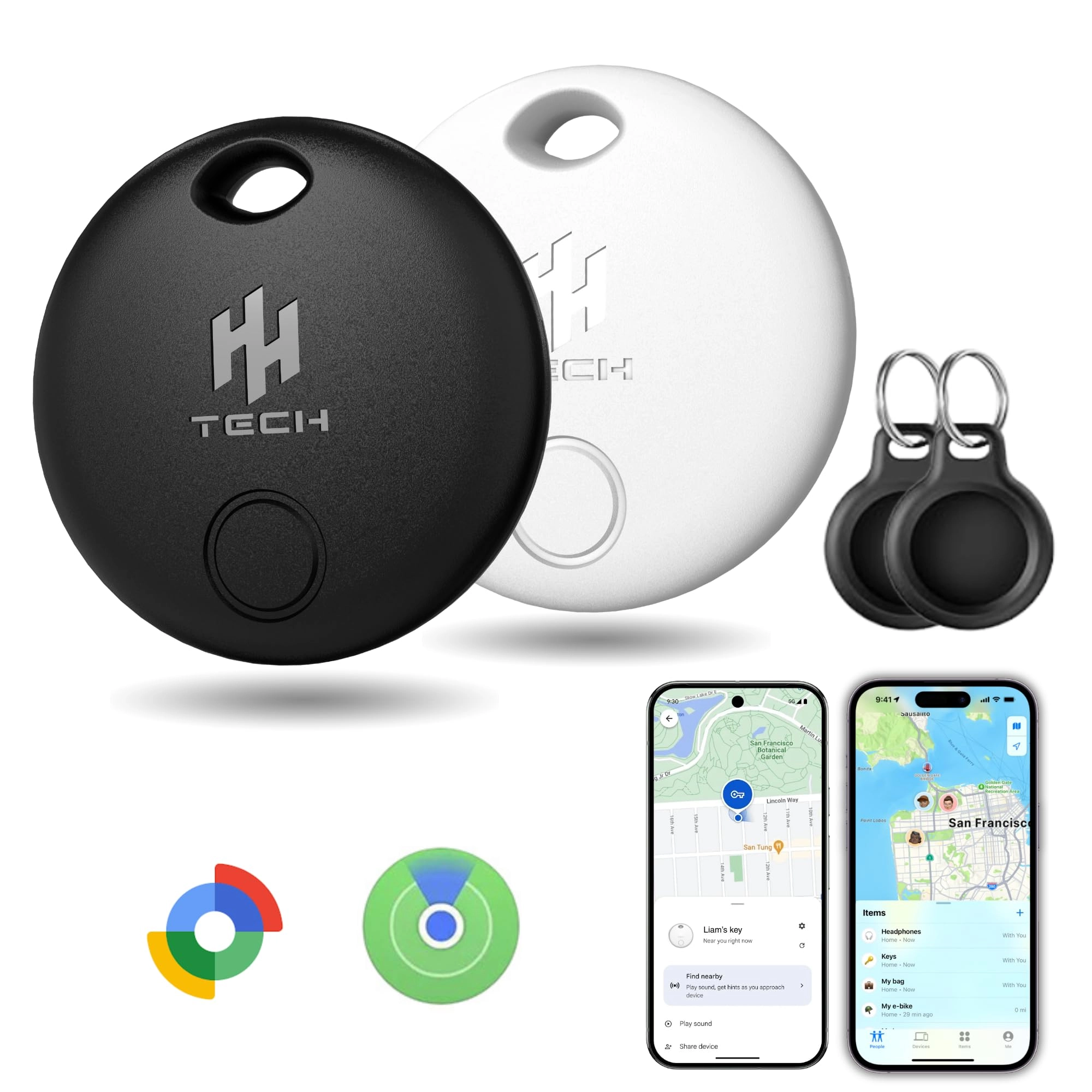 hh-tech Dual-System Smart Tracker Tag - Bluetooth Apple Find My Google Find Hub Pack