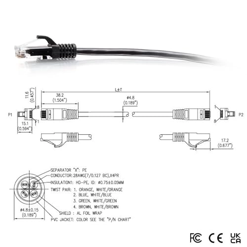 Cat6a Snagless Unshielded (UTP) Slim Ethernet Network Patch Cable - 1ft (0.3m)
