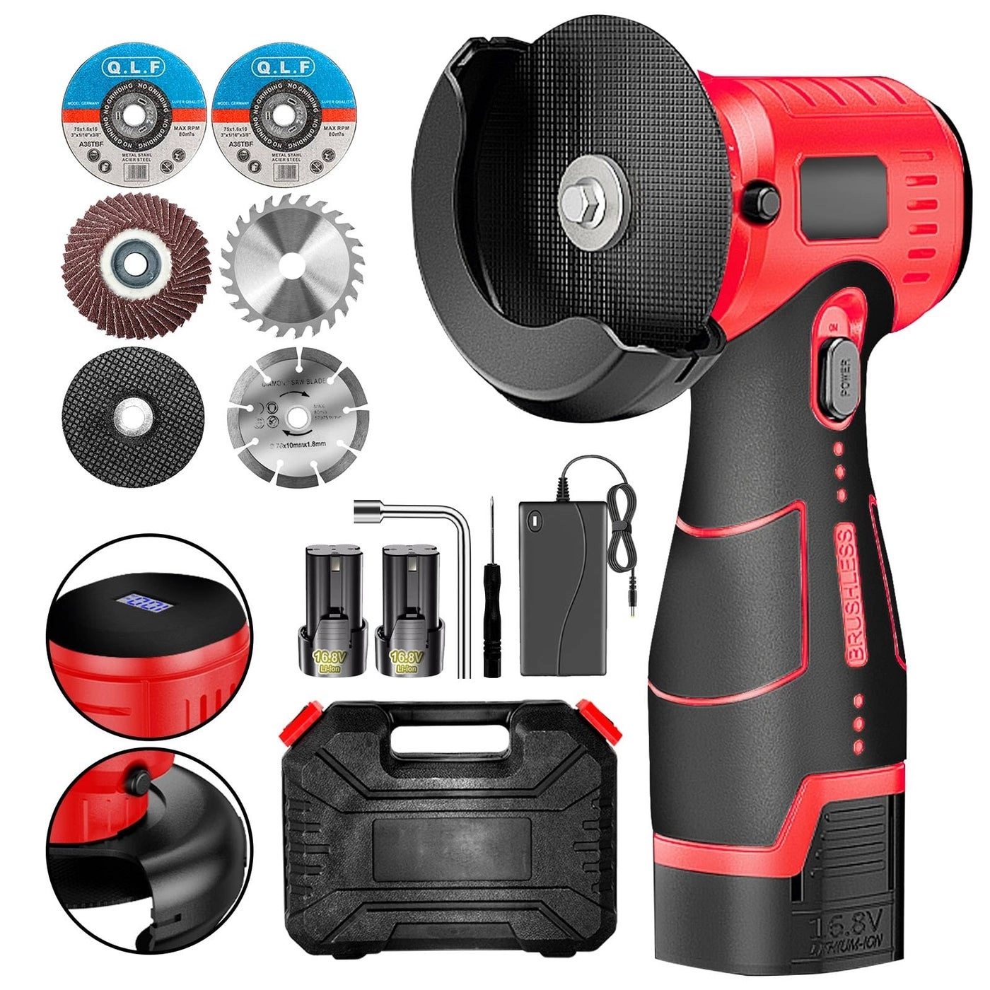 ZFULVO Mini Angle Grinder - Brushless 19500Rpm 16.8V 2000Mah