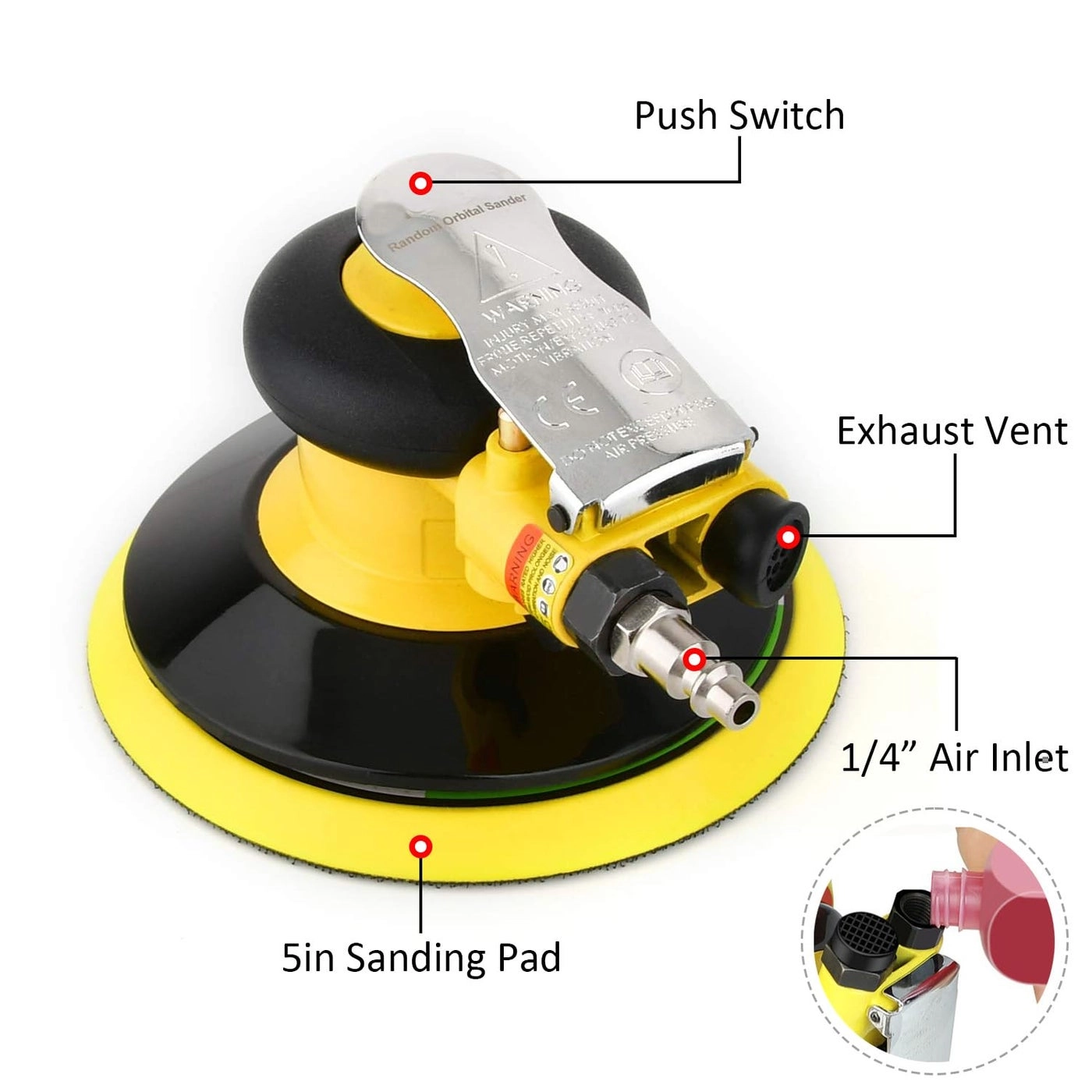 Random Orbital Palm Sander - Dual Action Pneumatic Low Vibration