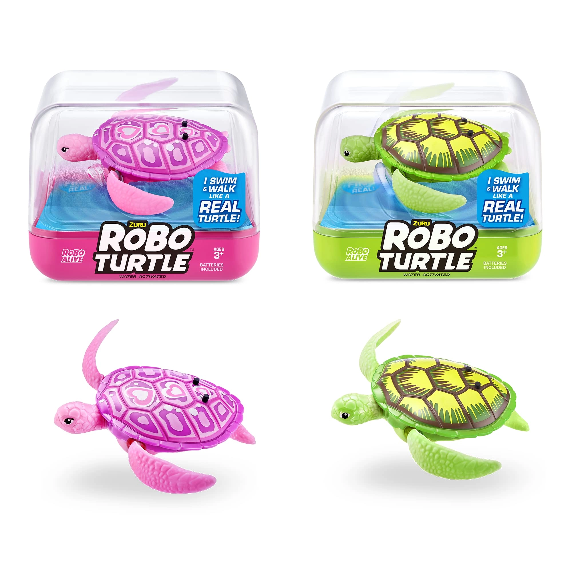 ZURU Robo Turtle - Robotic Swimming Water Activated Green Pink Pack