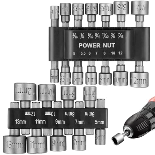 Serplex Power Nuts Driver Drill Bit Tools Set - 23Pcs 1/4'' Metric SAE