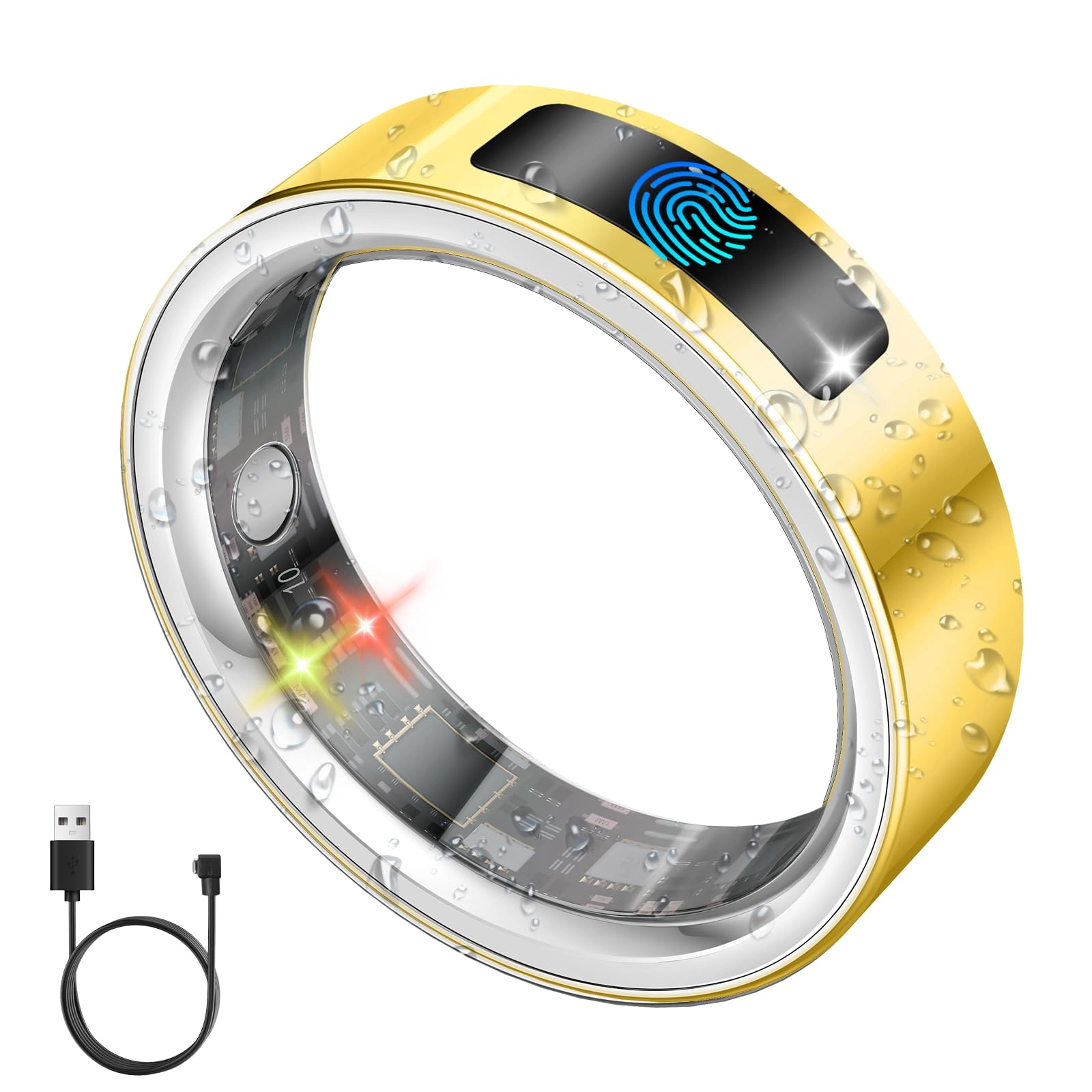 uaue Smart Health Ring - Gold 9 Vibration Alert