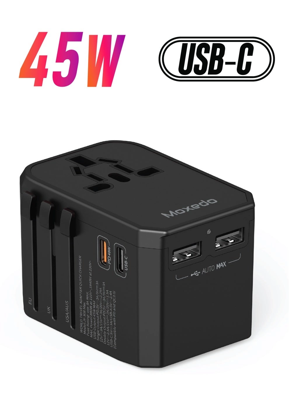 Moxedo Worldwide Travel Adapter - UK EU US AU 45W