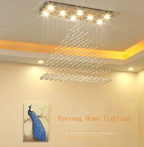 Stairs living room LED chandelier - 3 lighting effects K9 crystal chrome