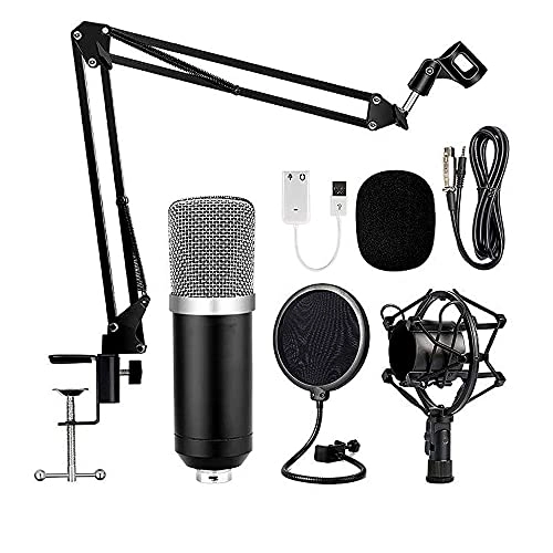 BM700 Kit USB+XLR Microphone Suspension Scissor Arm Stand + Shock Mount + Wind Screen Pop Filter + Mounting Clamp + USB Sound Card