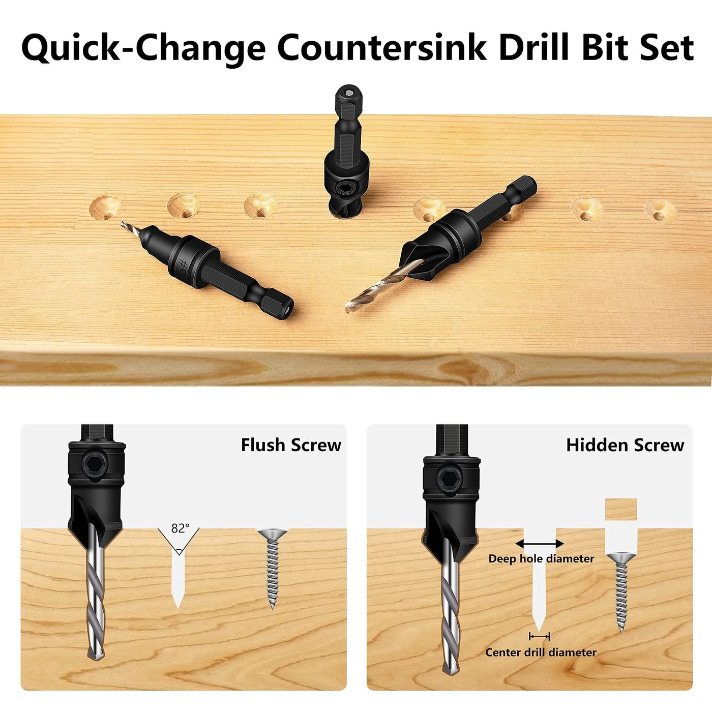 82 Countersink Drill Bit Set - HSS 5 Pack 3/8""