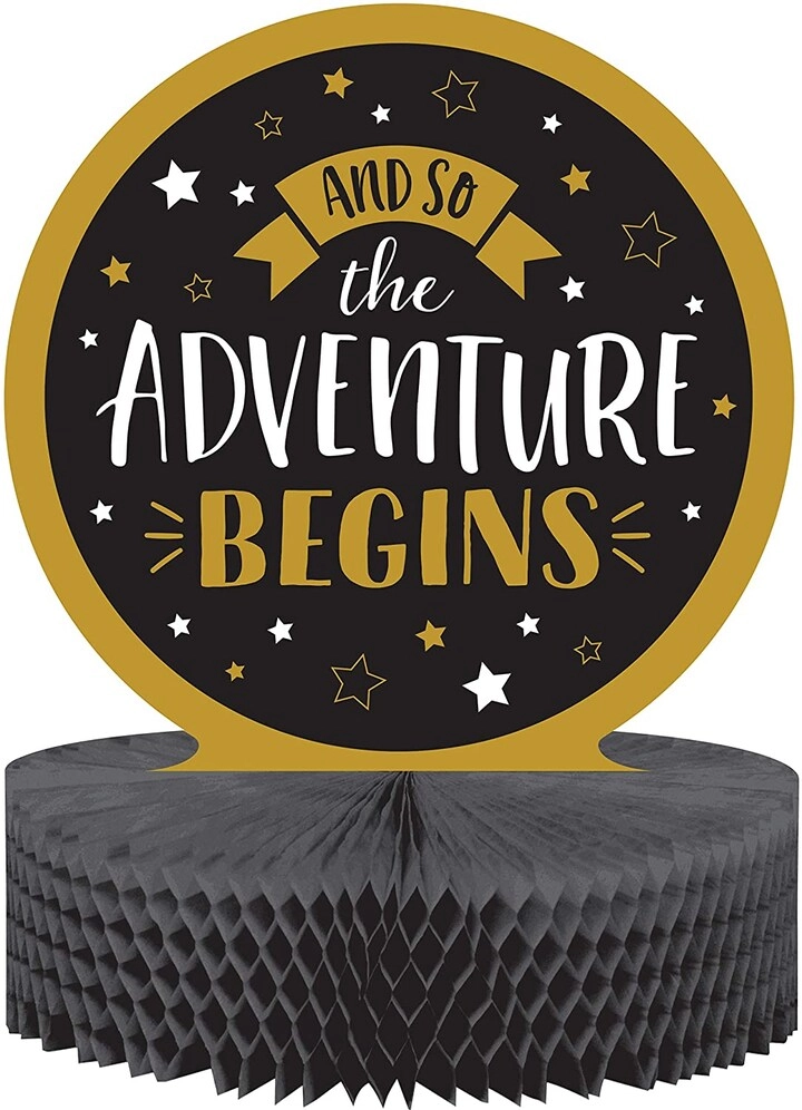 Grad The Adventure Begins Honeycomb Centerpiece - sold individually grad celebration