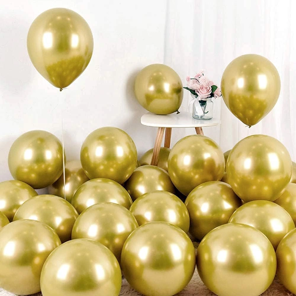 Party Time Trading LLC Gold Metallic Chrome Balloons - 25-Pieces Baby Shower Bridal Shower Valentine's Day Wedding Birthday