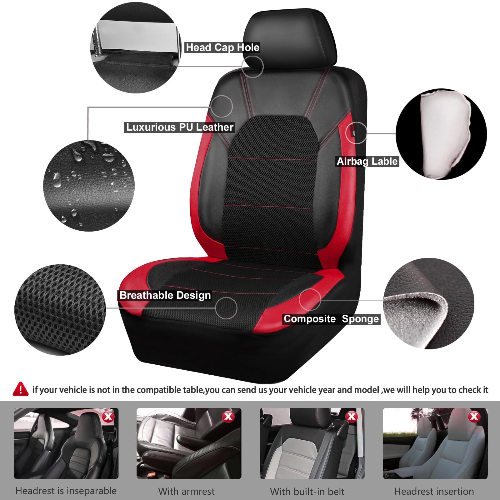 Car Seat Covers - Air Mesh Leather + Car Floor Mats - Waterproof + Steering Wheel Cover - Sporty