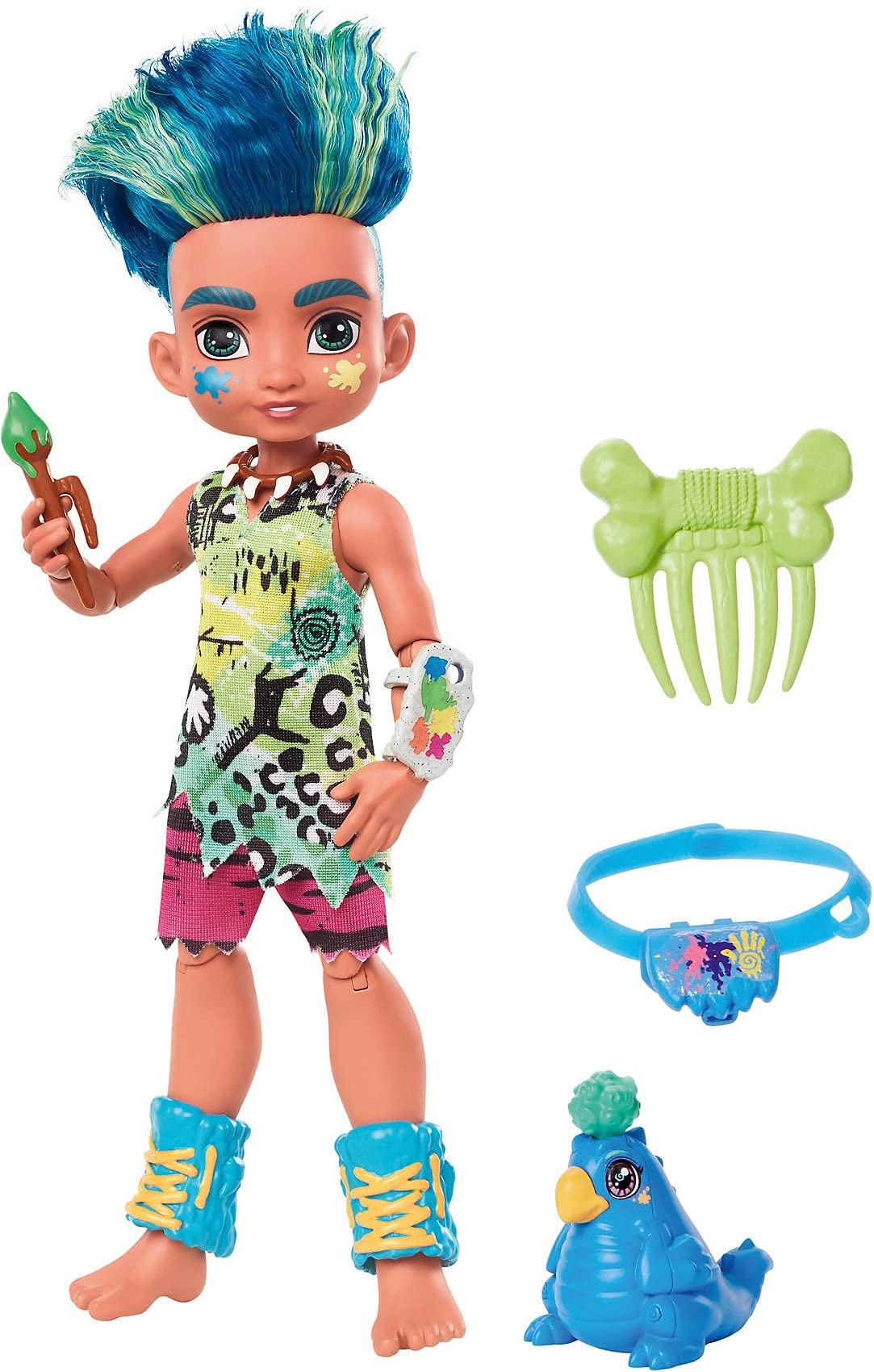 Slate Poseable Prehistoric Fashion Doll - Blue Hair with Dinosaur Pet Ages 4+