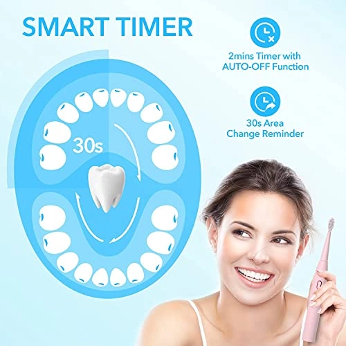 Sonic Tooth Brush - 5 Brushing Modes 4 Replaceable Brush Heads Pink