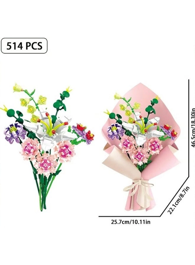 Flower Bouquet Building Blocks - Pink Dianthus Lily 514 pcs
