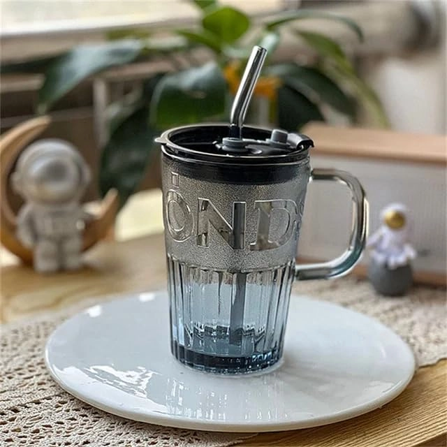 OM RADHEY, OM RADHEY-Surat-Gujarat-India Sipper Glass Tumbler - 1 pcs With Lid and Straw 400 ml