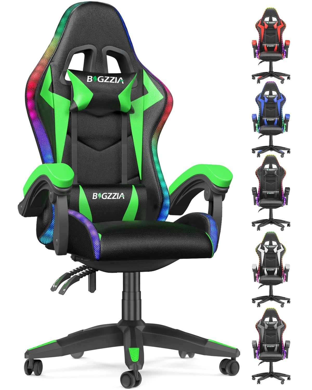 white LED gaming chair - RGB Reclining PU Leather