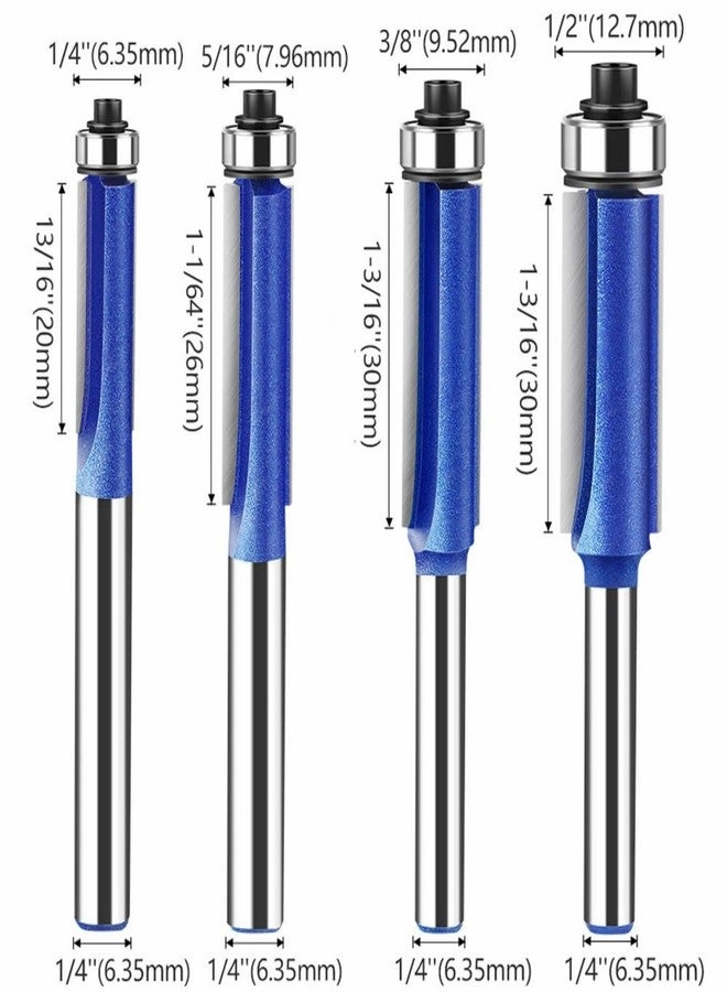 Flush Trim Router Bit - 1/4",5/16",3/8",1/2" 1/4" 4PCS