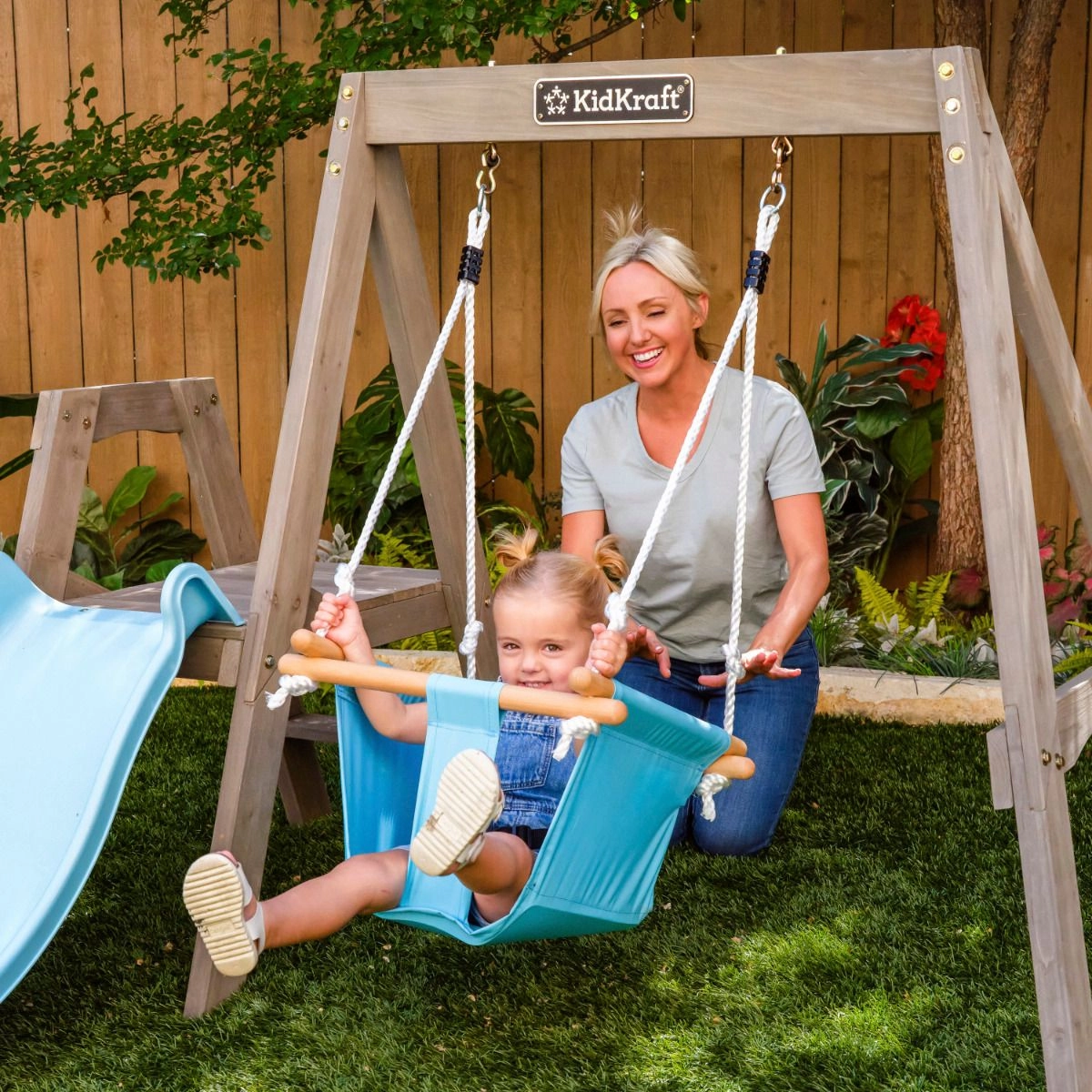 First Play Wooden Swing Set - 18-36 months Wave slide