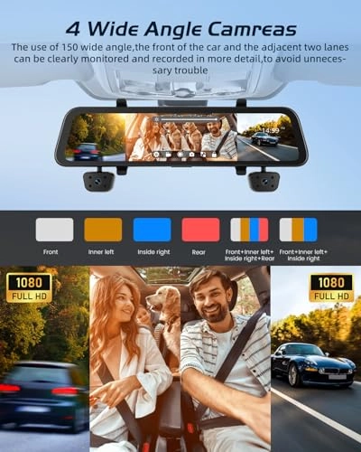 4-Channel Rear View Mirror Dash Cam - 1080P