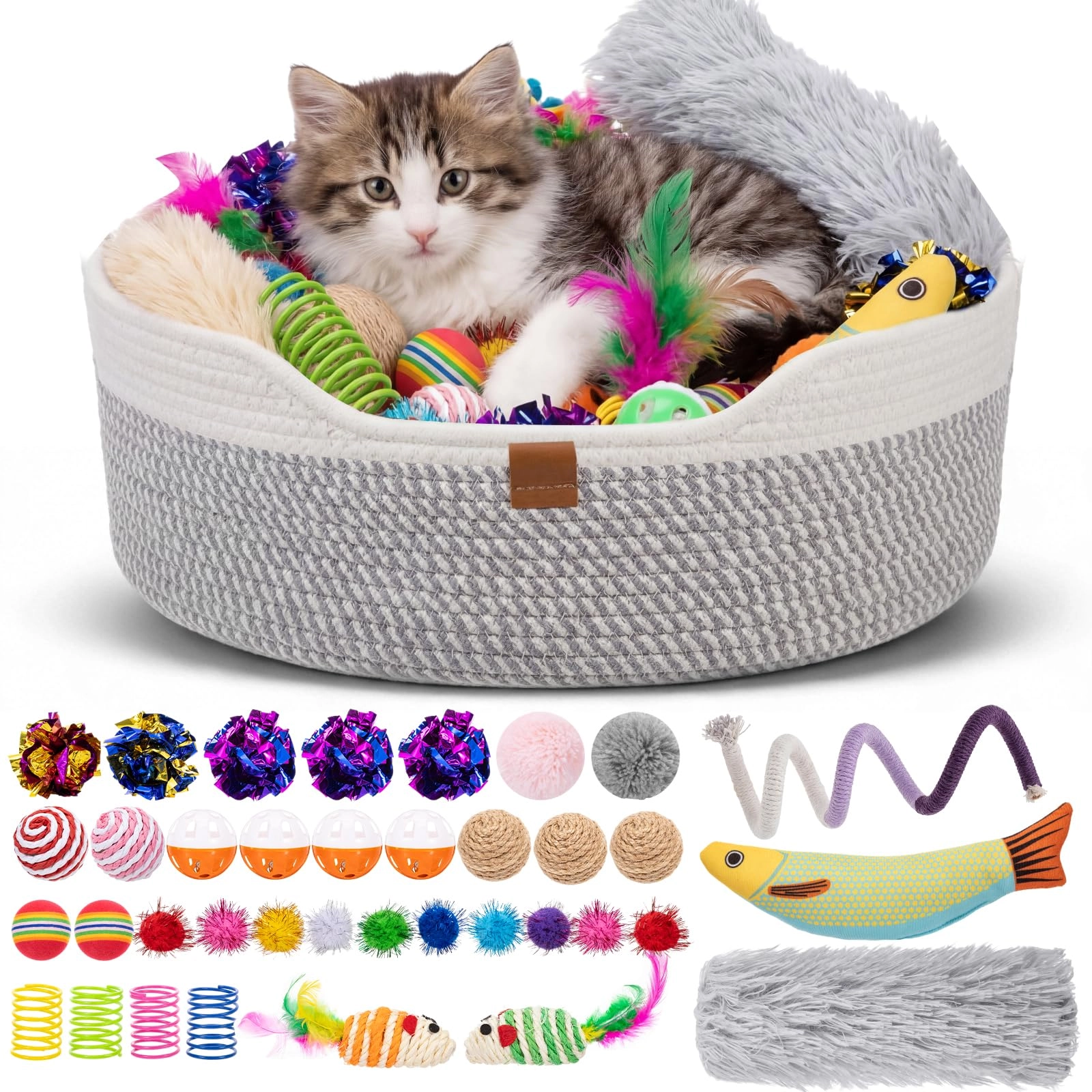 Leitee Cat bed basket - 18.5 x 5.9 inches + Toy set - 40 Count
