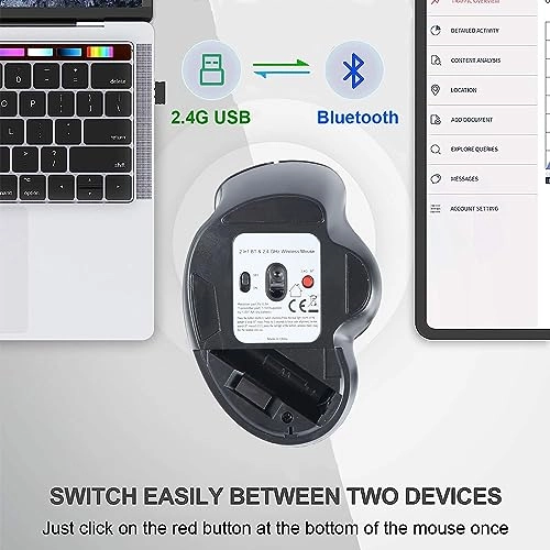 Ergonomic Wireless Vertical Mouse - Bluetooth & USB Receiver
