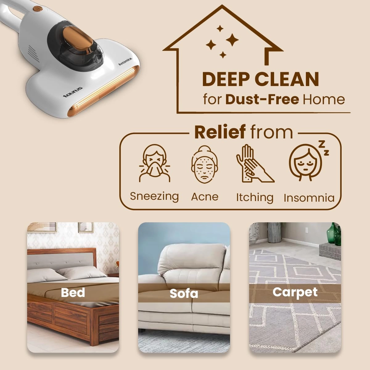 Bed Vacuum Cleaner - 400W 10KPa UV Light