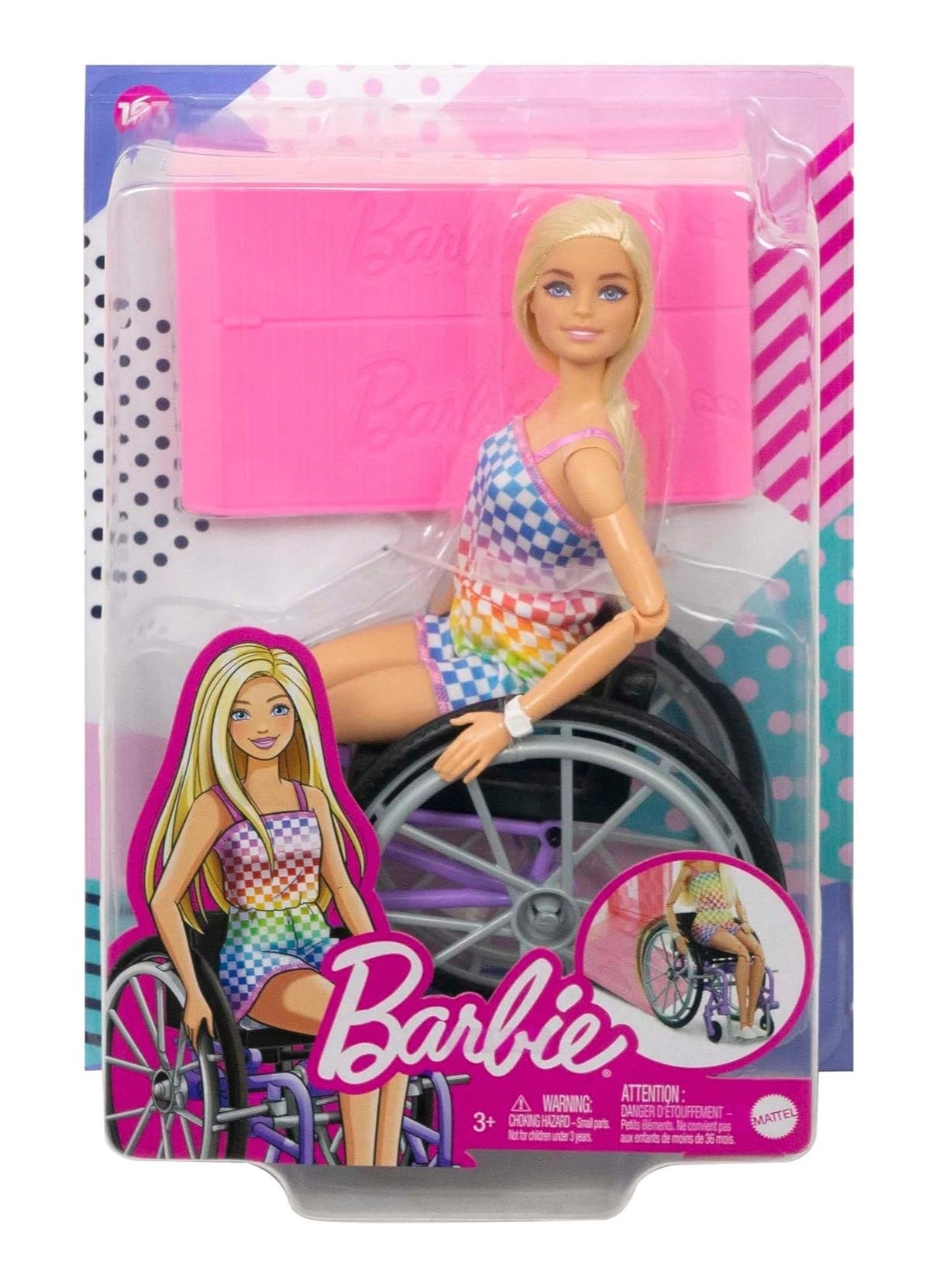 Barbie Fashionistas - Blond Hair Rainbow Dress Wheelchair & Ramp